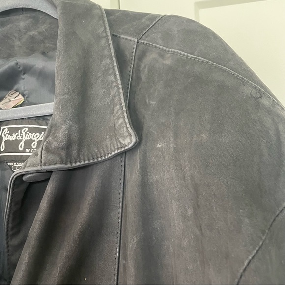 Vintage 80s Gino di Giorgio Black Leather Button Up Trench Coat Size L - Picture 6 of 16